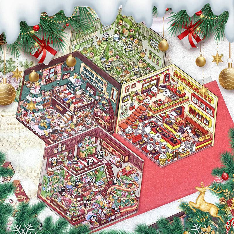 Christmas Stickers Scene! Make A Christmas Party|Gift Shop|Panda Dessert Shop|Hamburger - OPICRAFT