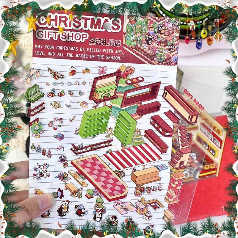 Christmas Stickers Scene! Make A Christmas Party|Gift Shop|Panda Dessert Shop|Hamburger - OPICRAFT