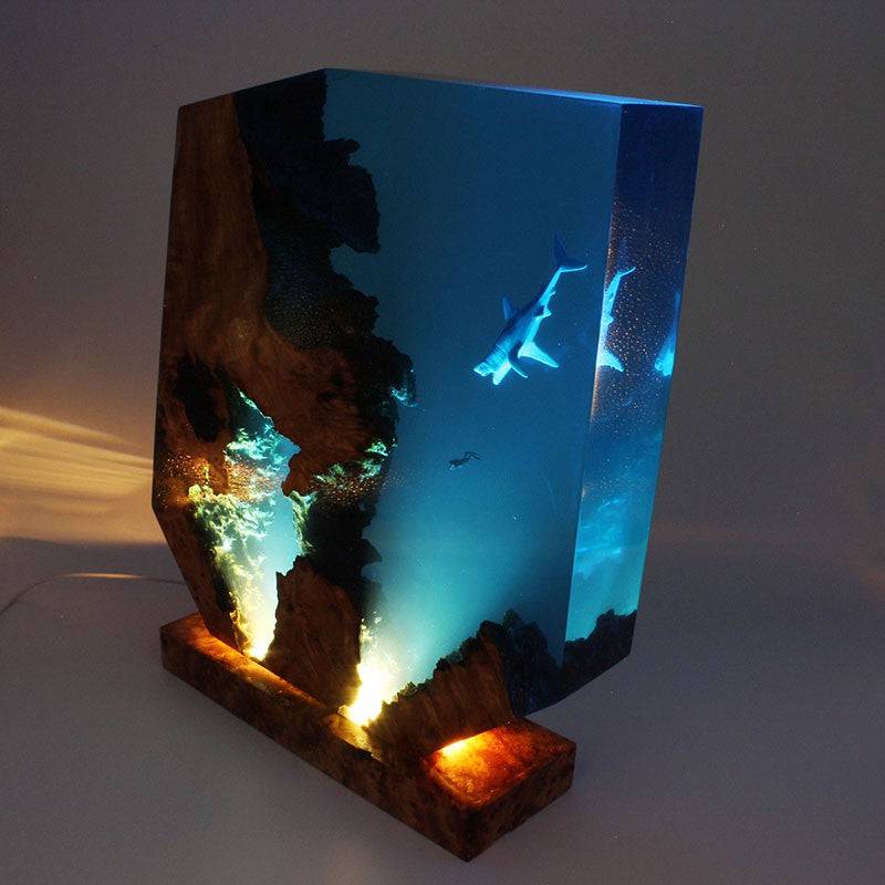 Ocean Shark Resin Night Light Diver Wooden Ornaments - OPICRAFT