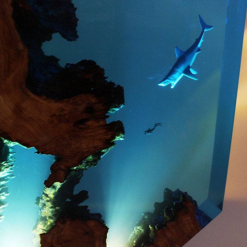 Ocean Shark Resin Night Light Diver Wooden Ornaments - OPICRAFT