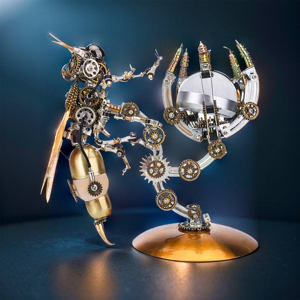 Intricate 3D Steampunk Wasp Model Kit – Engaging 627-Piece Puzzle with Scenic Base - OPICRAFT