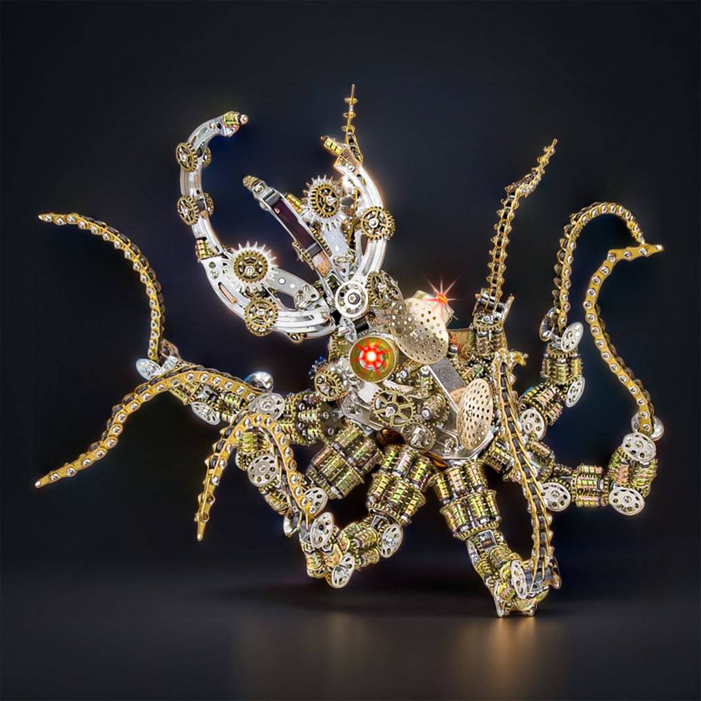 Intriguing 3D Metal Mechanical Octopus Puzzle Model with Lamp - Steampunk Design, 2400 PCS for Craft Lovers! - OPICRAFT