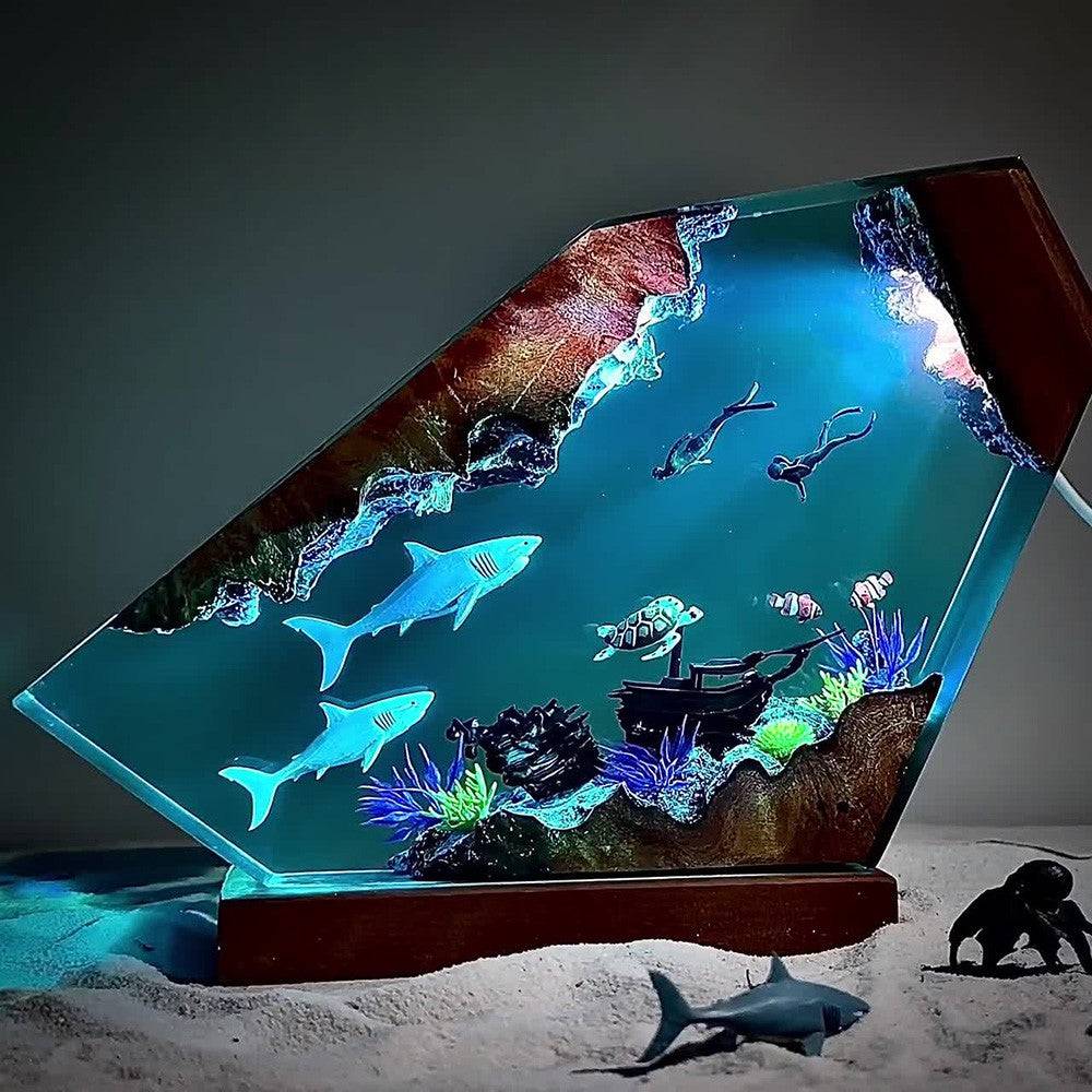 Great White Shark and Couple Divers Resin Night Light - OPICRAFT