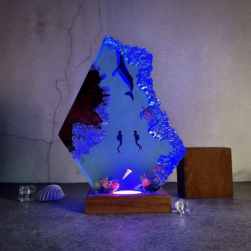 Humback Whale and Diver Wood Lamp Christmas Gift Valentines Day Gift - OPICRAFT
