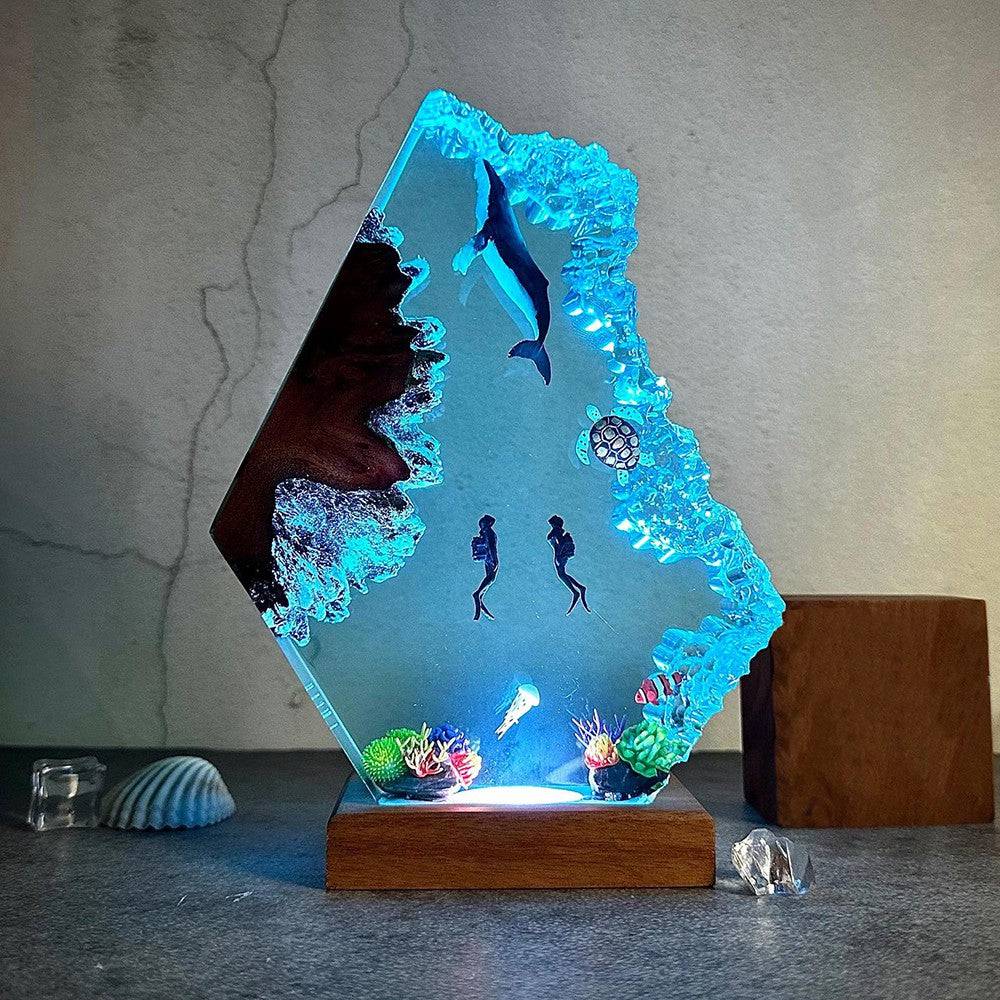 Humback Whale and Diver Wood Lamp Christmas Gift Valentines Day Gift - OPICRAFT