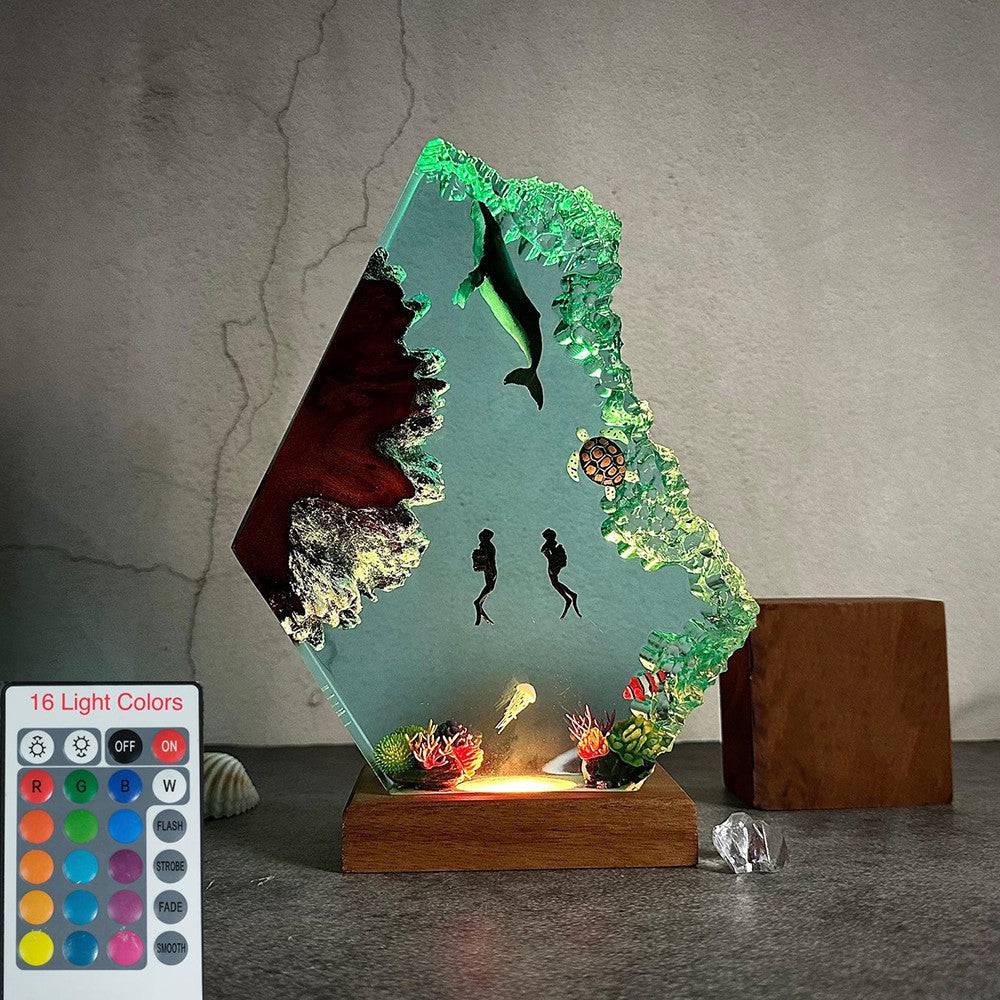 Humback Whale and Diver Wood Lamp Christmas Gift Valentines Day Gift - OPICRAFT