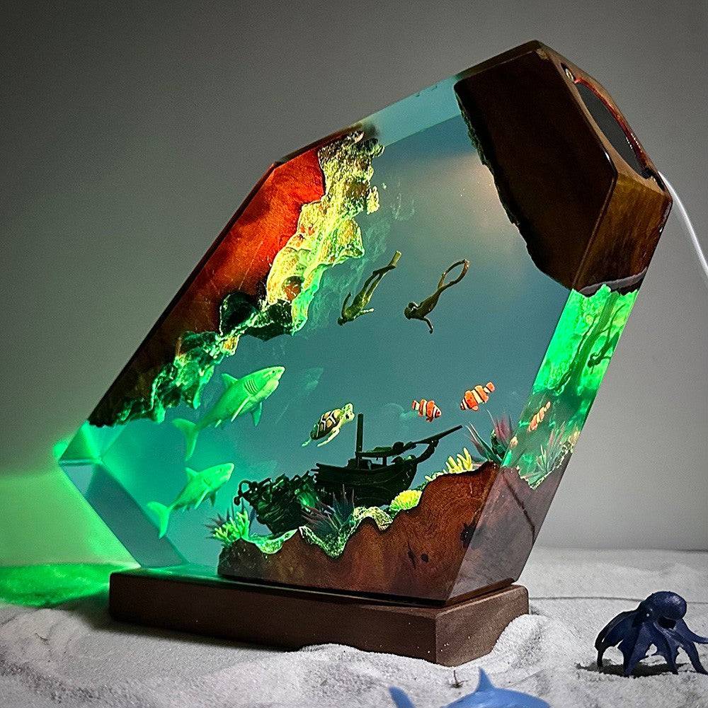 Great White Shark and Couple Divers Resin Night Light - OPICRAFT