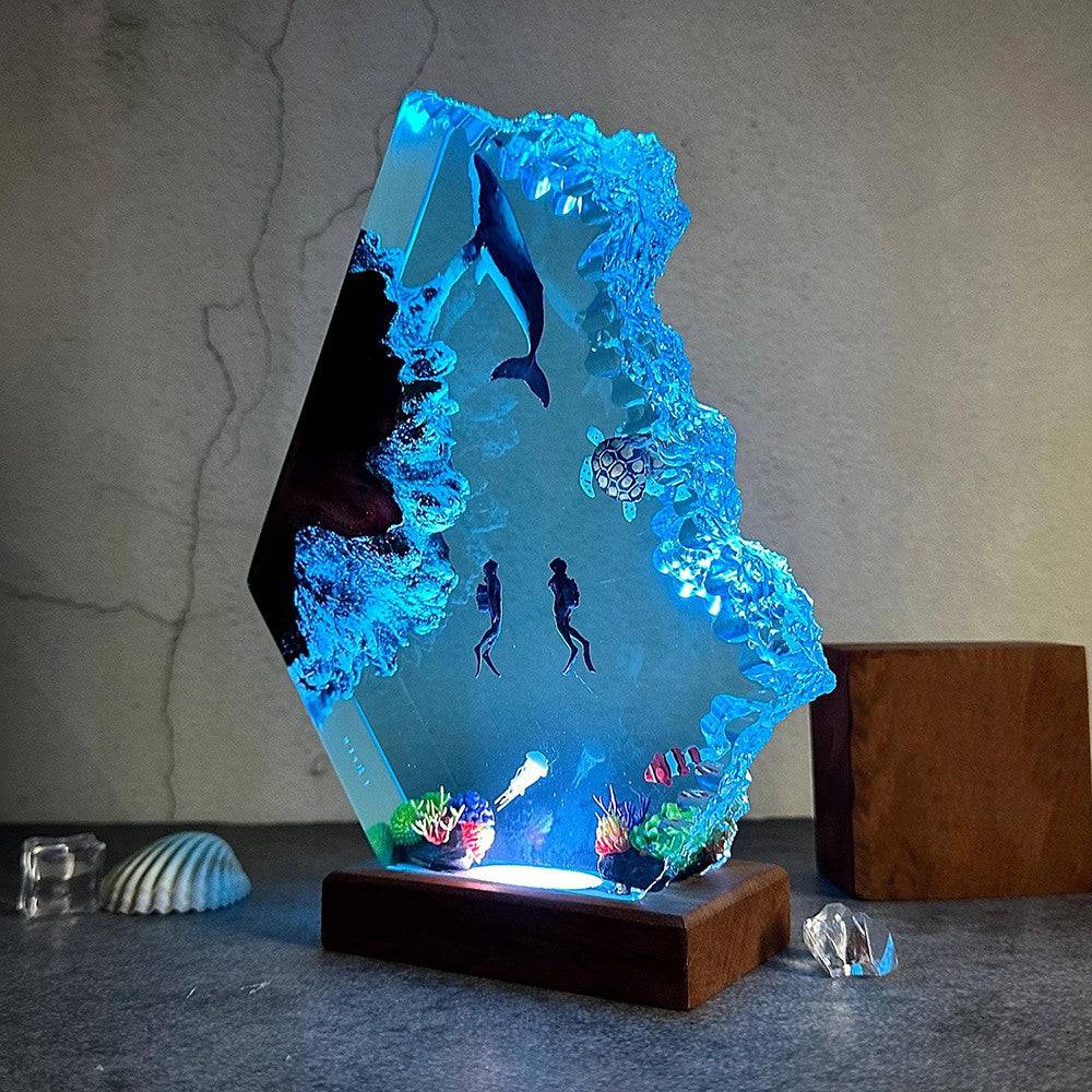 Humback Whale and Diver Wood Lamp Christmas Gift Valentines Day Gift - OPICRAFT