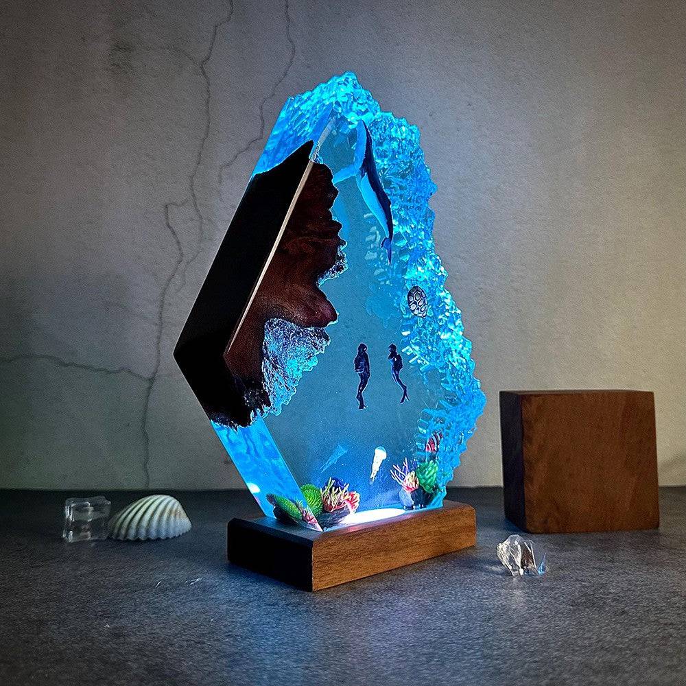 Humback Whale and Diver Wood Lamp Christmas Gift Valentines Day Gift - OPICRAFT