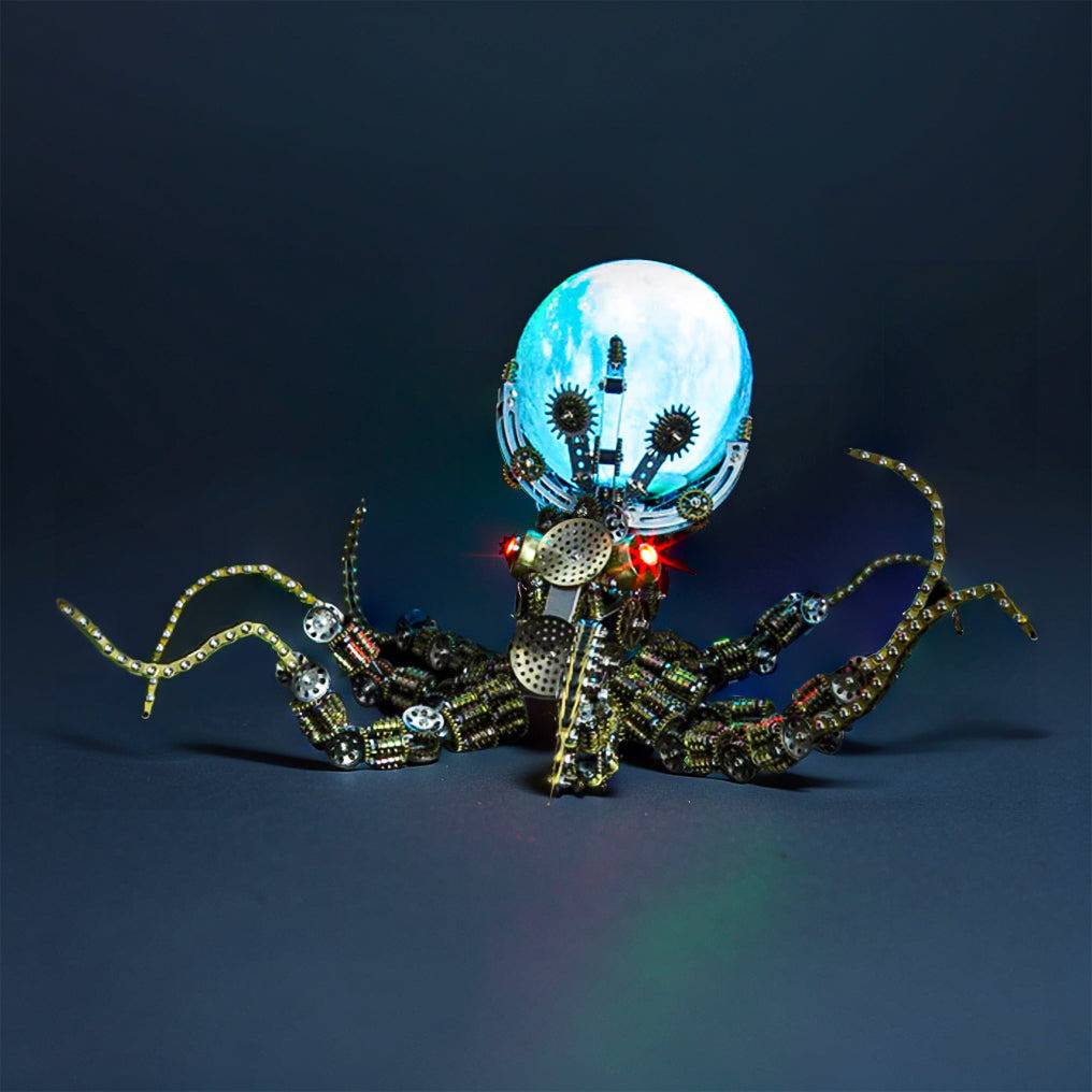 Intriguing 3D Metal Mechanical Octopus Puzzle Model with Lamp - Steampunk Design, 2400 PCS for Craft Lovers! - OPICRAFT