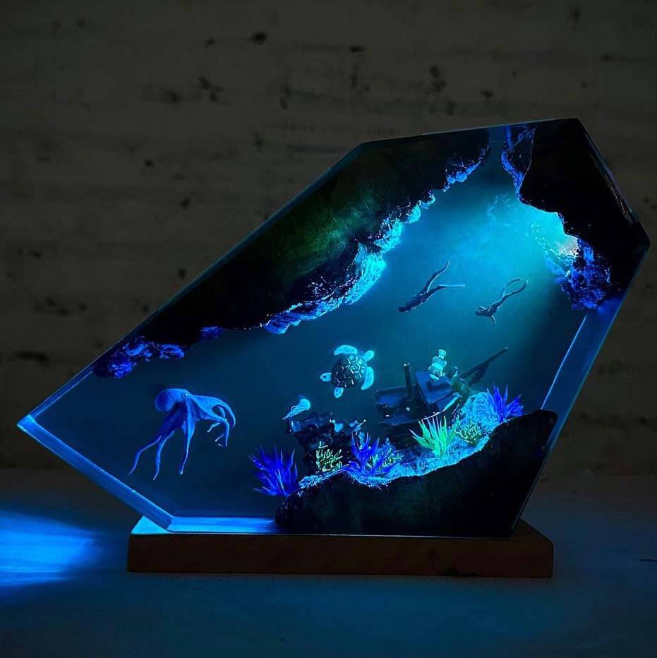 Hot Sale!! Octopus and Diver Resin Night Light - OPICRAFT