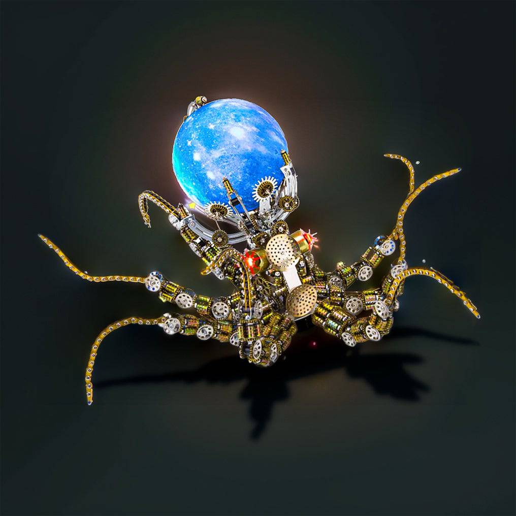 Intriguing 3D Metal Mechanical Octopus Puzzle Model with Lamp - Steampunk Design, 2400 PCS for Craft Lovers! - OPICRAFT