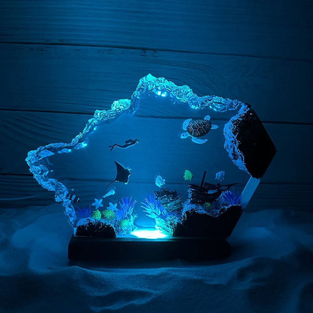 Ray, Turtle and Scuba Diver Resin Night Light - OPICRAFT