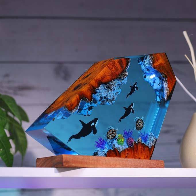Killer Whale and Turtle Resin Lamp Epoxy Resin Night Light - OPICRAFT
