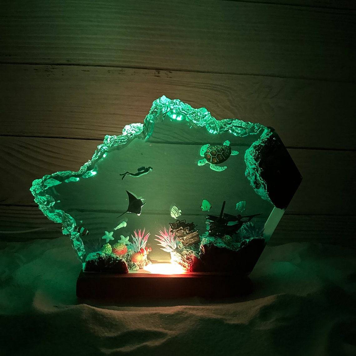 Ray, Turtle and Scuba Diver Resin Night Light - OPICRAFT