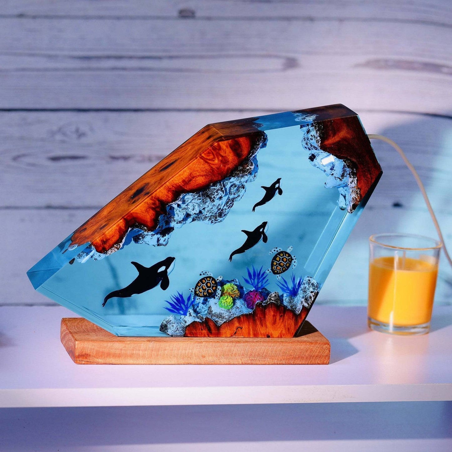 Killer Whale and Turtle Resin Lamp Epoxy Resin Night Light - OPICRAFT