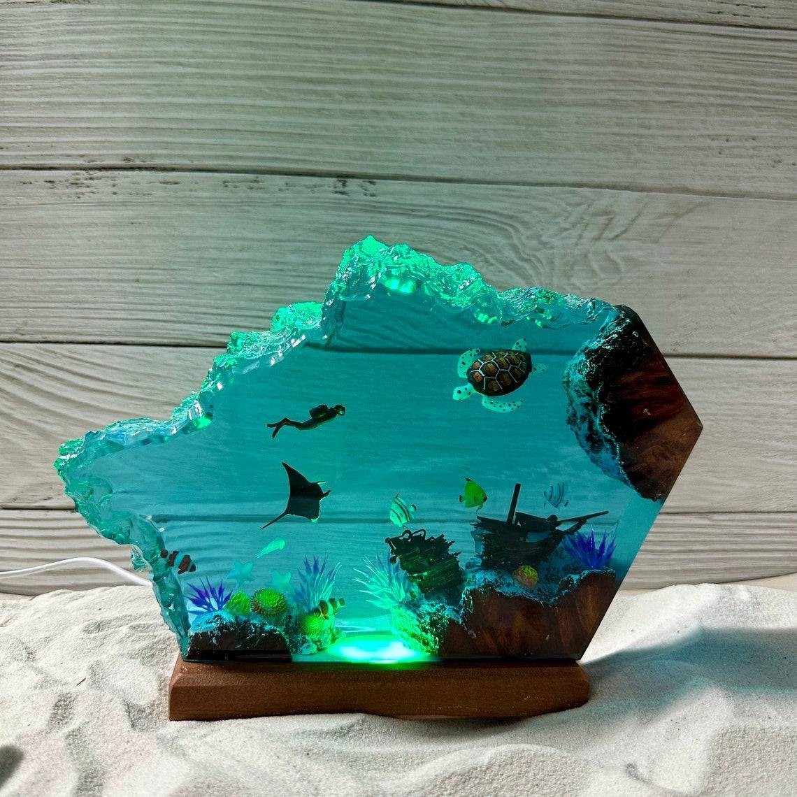 Ray, Turtle and Scuba Diver Resin Night Light - OPICRAFT