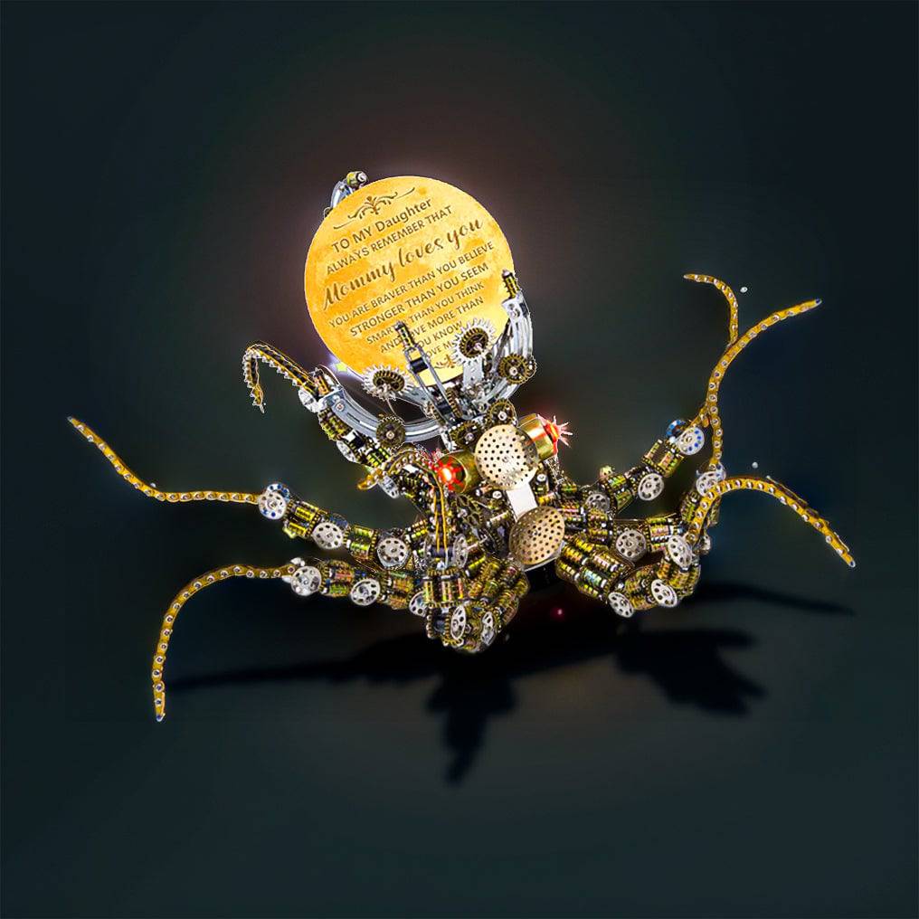 Intriguing 3D Metal Mechanical Octopus Puzzle Model with Lamp - Steampunk Design, 2400 PCS for Craft Lovers! - OPICRAFT