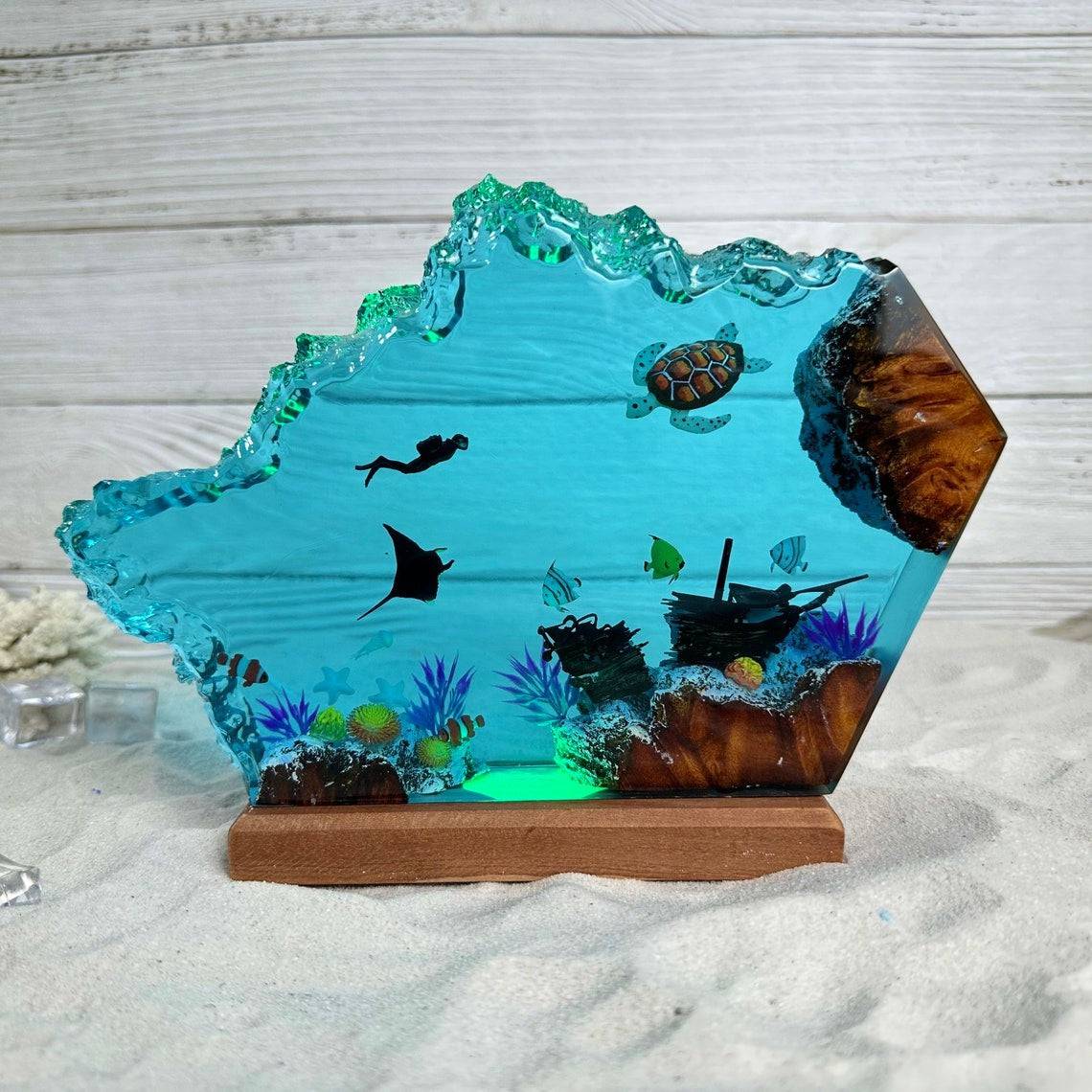 Ray, Turtle and Scuba Diver Resin Night Light - OPICRAFT