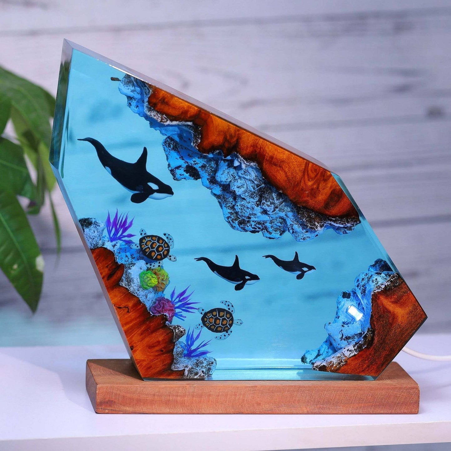 Killer Whale and Turtle Resin Lamp Epoxy Resin Night Light - OPICRAFT