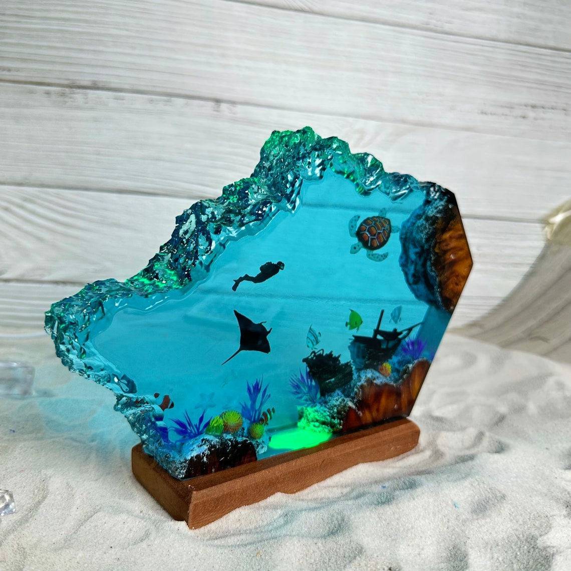 Ray, Turtle and Scuba Diver Resin Night Light - OPICRAFT