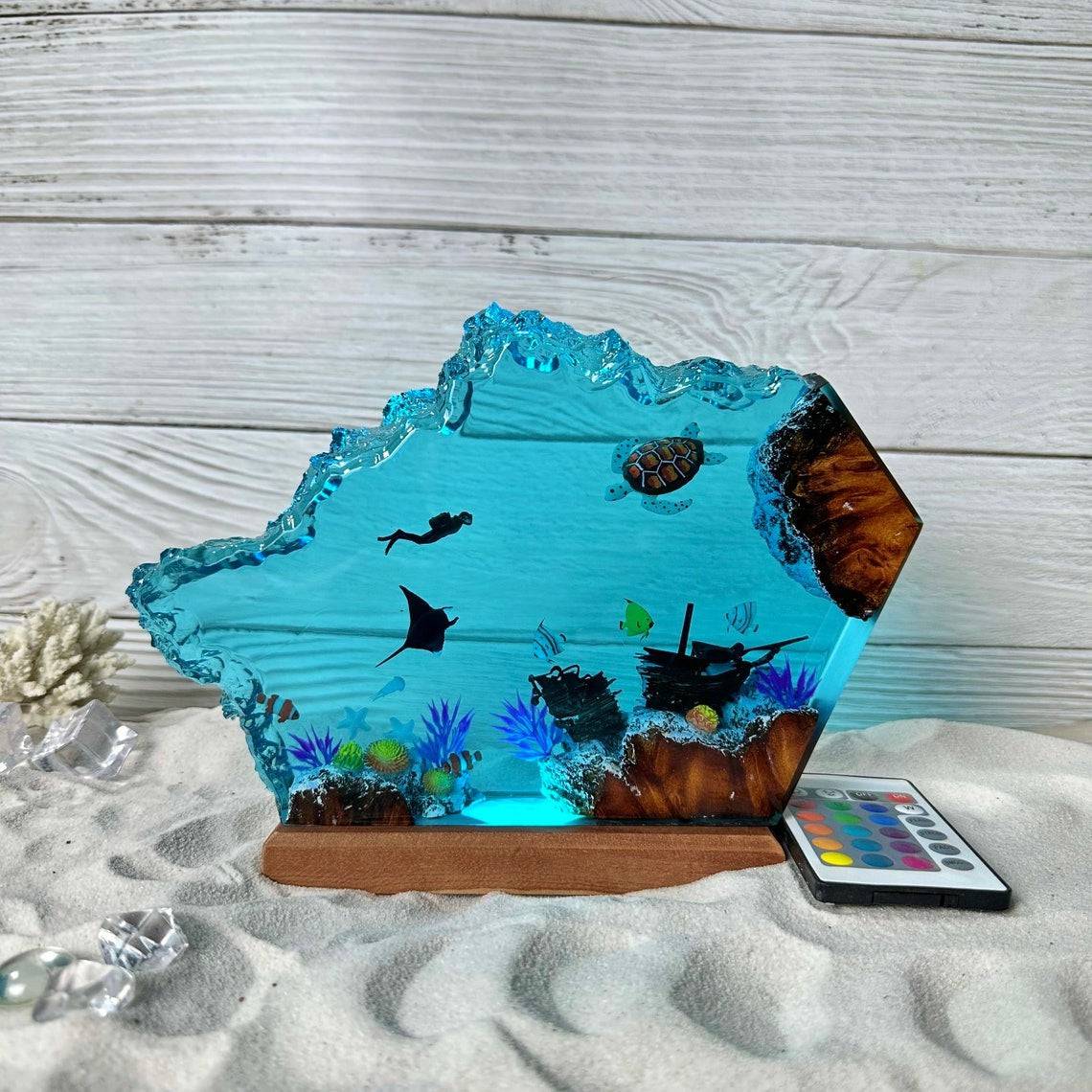Ray, Turtle and Scuba Diver Resin Night Light - OPICRAFT