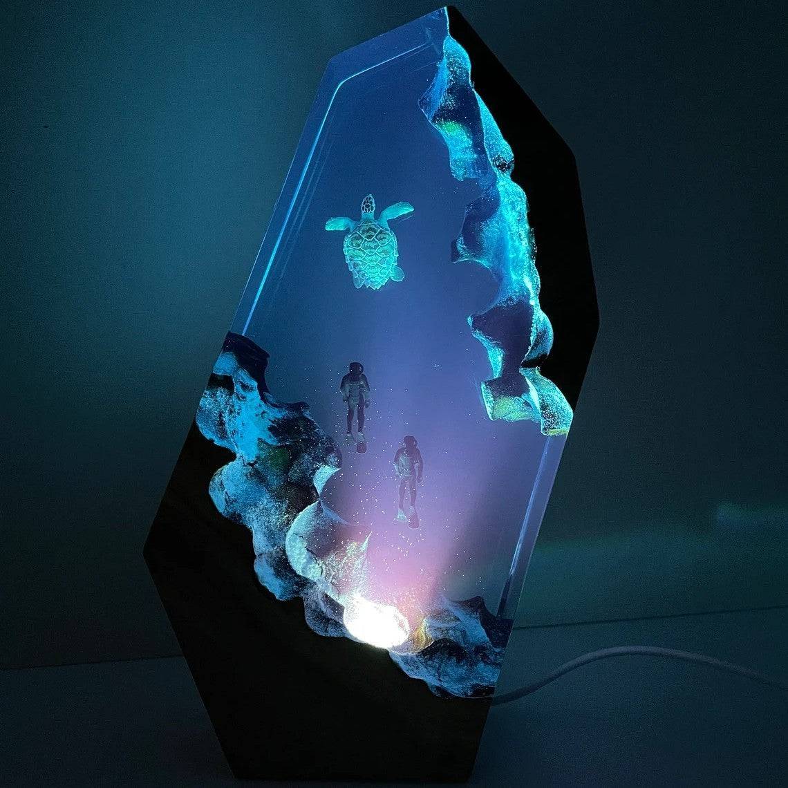 Sea Turtle Couple Diver Night Light Resin Night Light - OPICRAFT