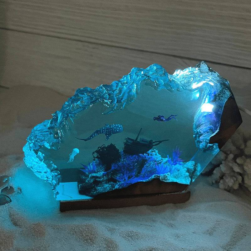 Whale Shark and Diver Resin Night Light - OPICRAFT