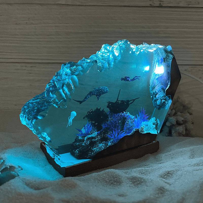 Whale Shark and Diver Resin Night Light - OPICRAFT