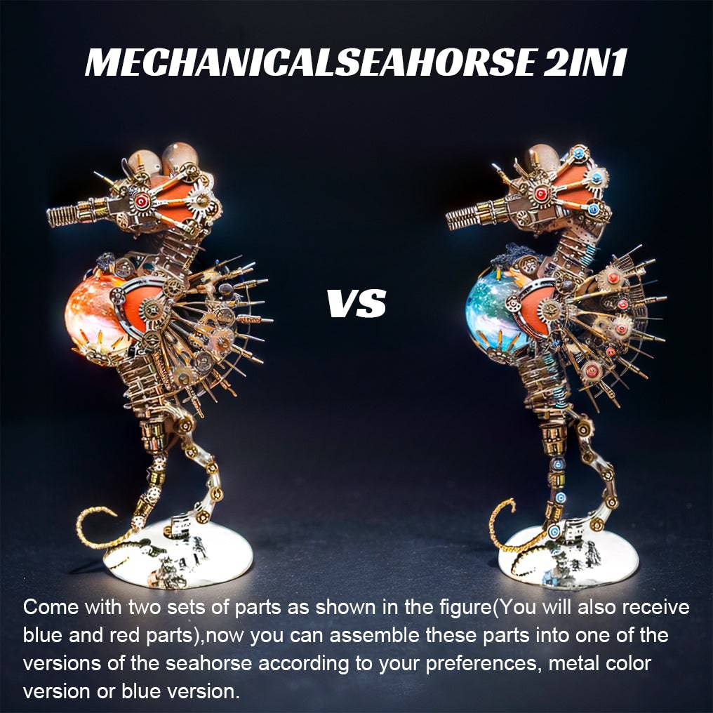 Intricate 3D Steampunk Metal Seahorse Puzzle Kit with Illuminating Lamp - 2100 Pieces of Whimsy! - OPICRAFT