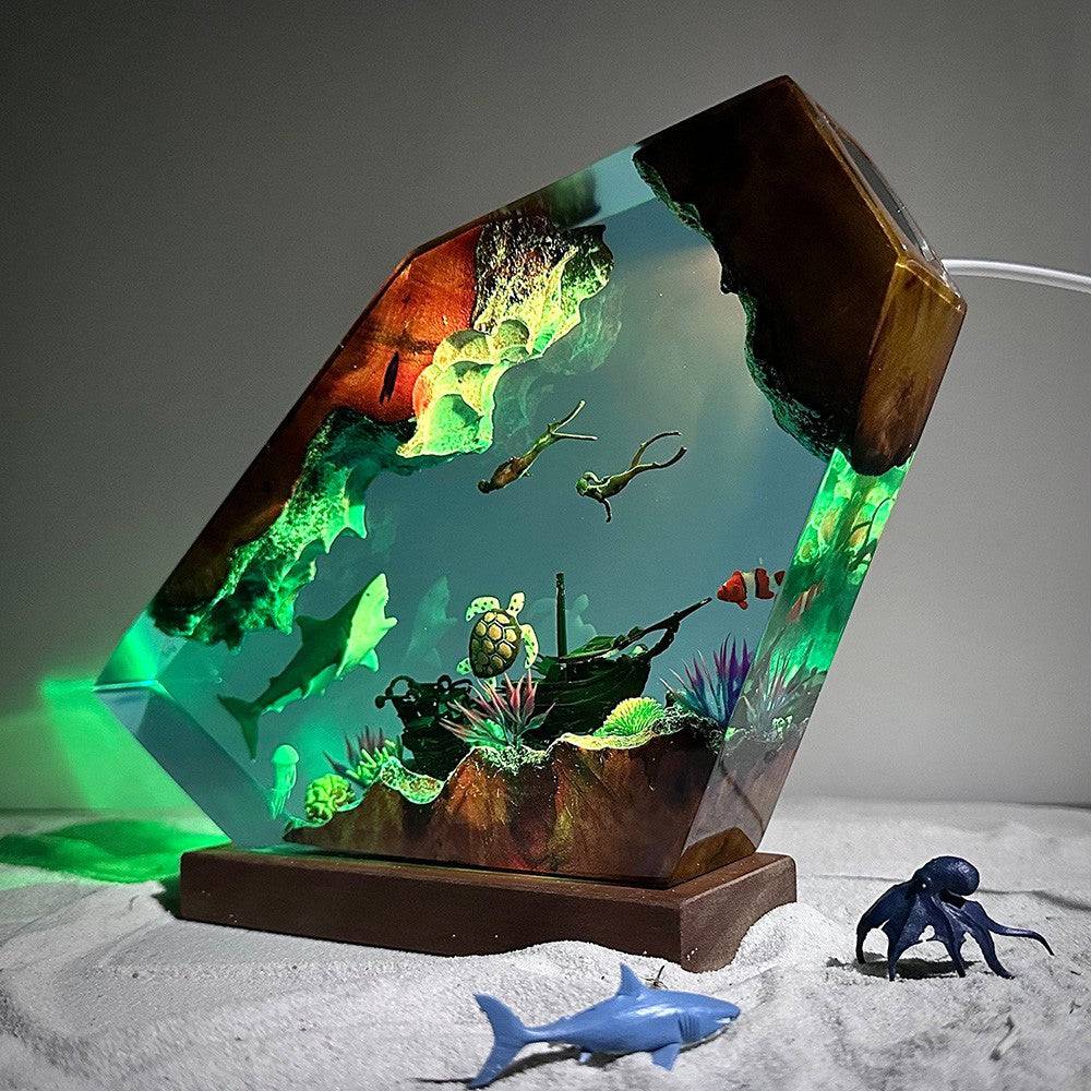 Great White Shark and Turtle Resin Night Light - OPICRAFT