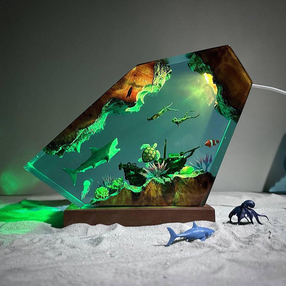 Great White Shark and Turtle Resin Night Light - OPICRAFT