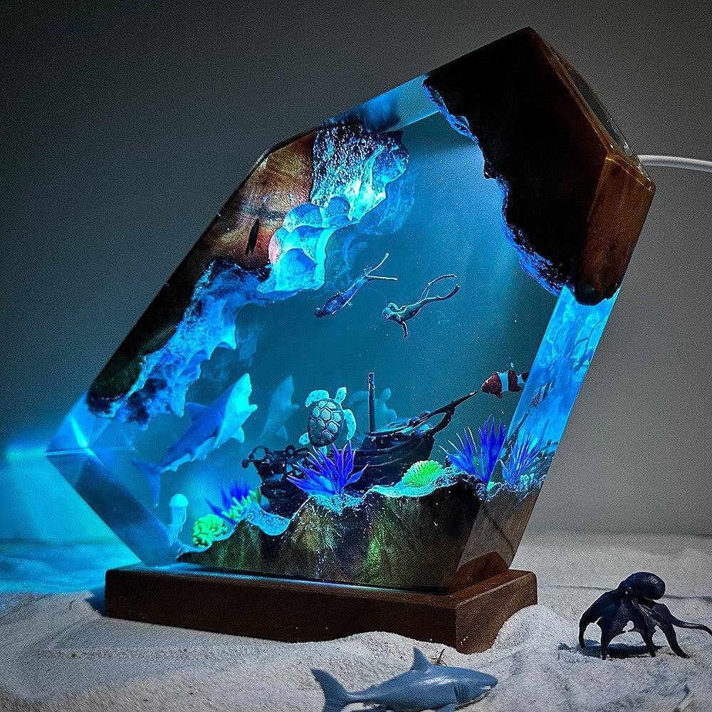 Great White Shark and Turtle Resin Night Light - OPICRAFT