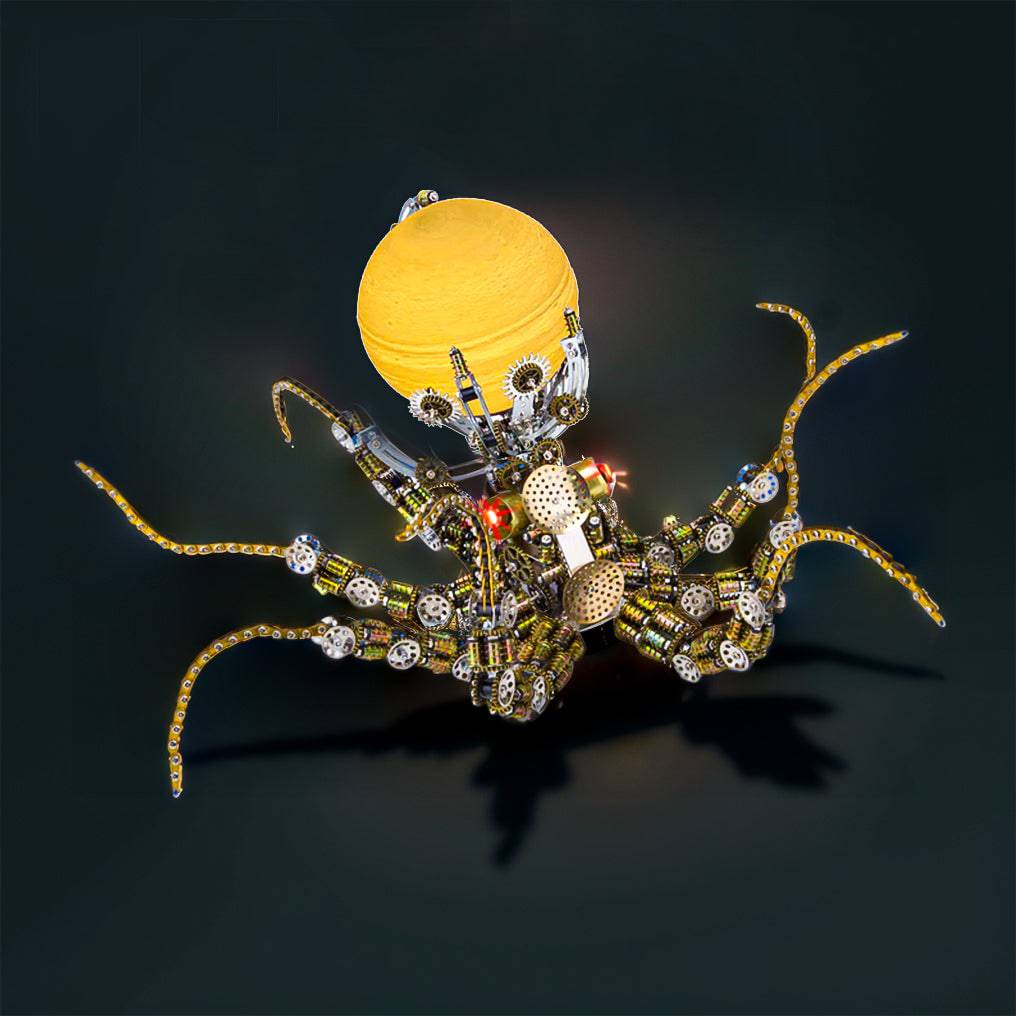 Intriguing 3D Metal Mechanical Octopus Puzzle Model with Lamp - Steampunk Design, 2400 PCS for Craft Lovers! - OPICRAFT