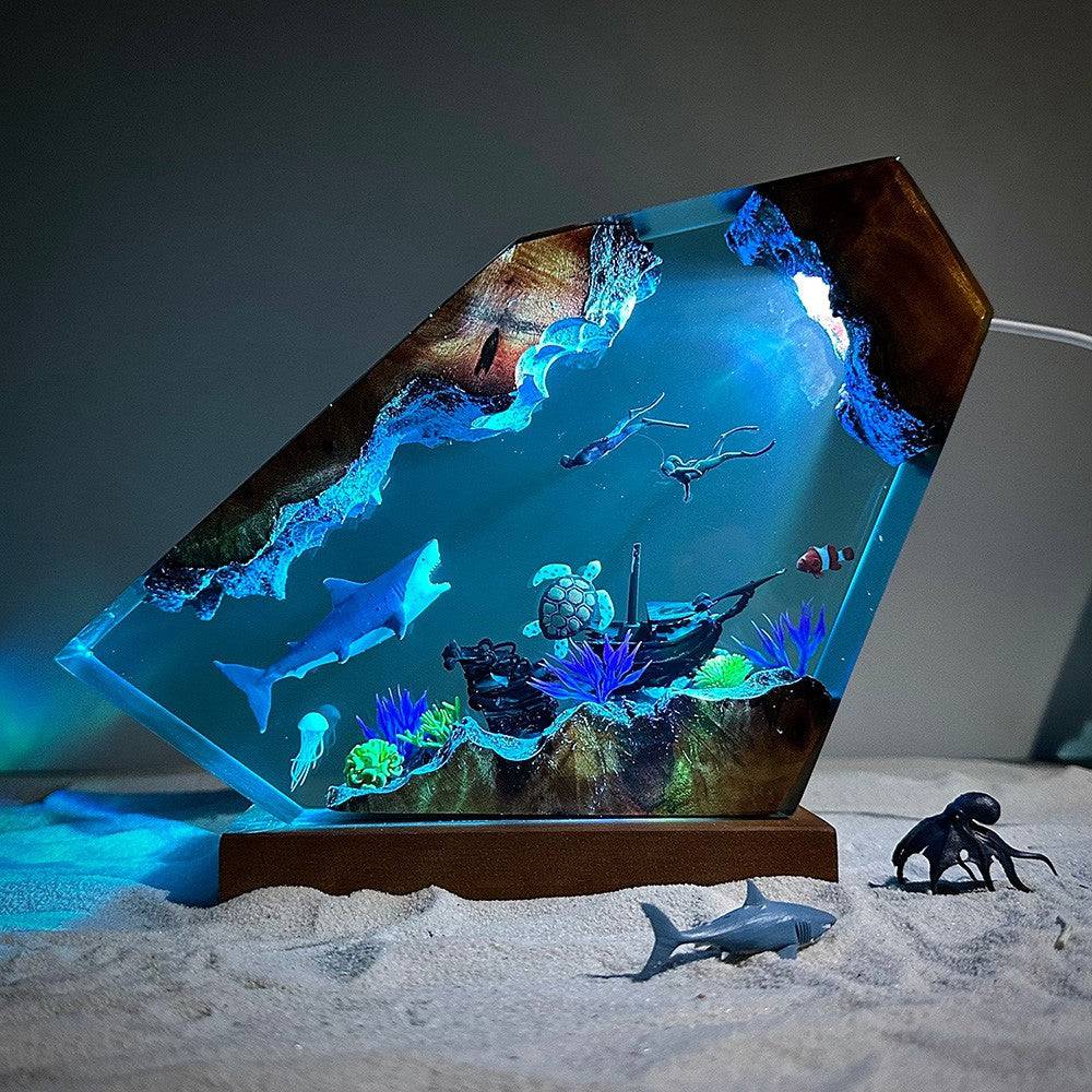 Great White Shark and Turtle Resin Night Light - OPICRAFT