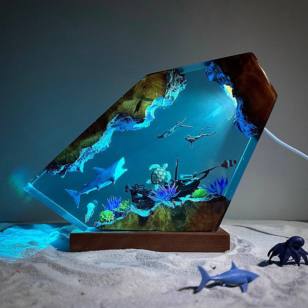 Great White Shark and Turtle Resin Night Light - OPICRAFT