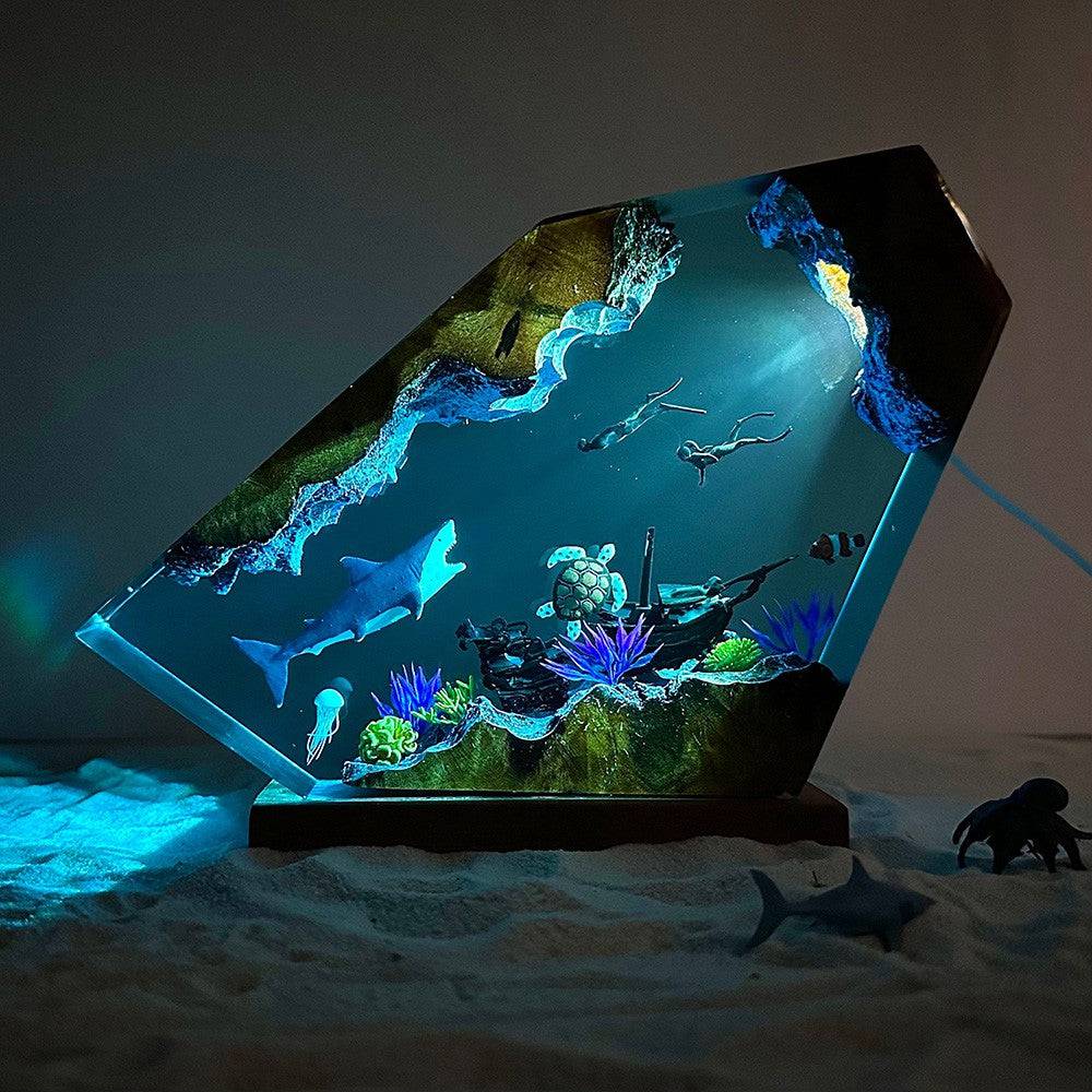 Great White Shark and Turtle Resin Night Light - OPICRAFT