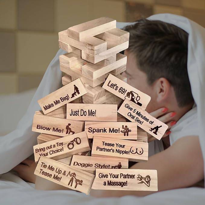 FlirtStack: 48pcs Naughty Block Tower Game for Couples – Sexy Date Night, Romantic Fun, and Valentine’s Gift Ideas - OPICRAFT