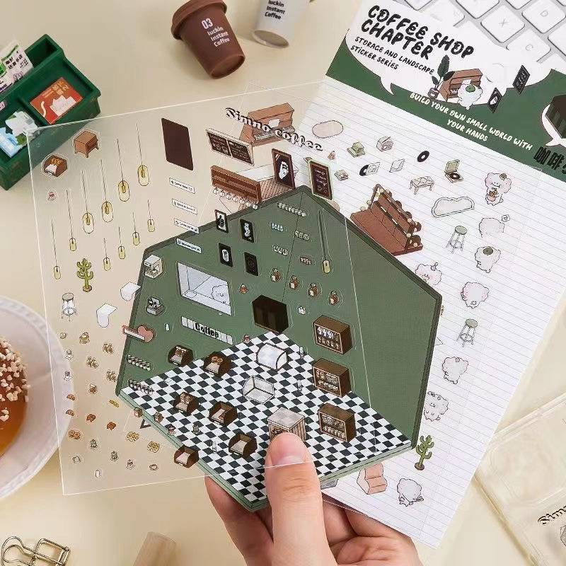 Stickers Scene, Make your Own Apartment|Forest Bookstore|Sushi Bar|Cocoa Cafe - OPICRAFT