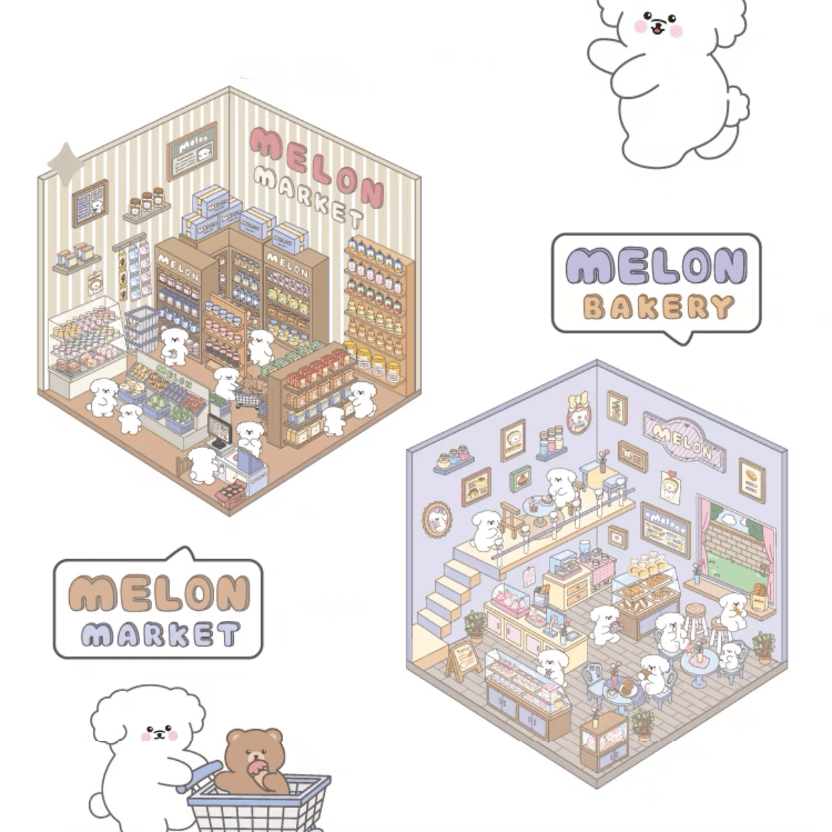 Create Adorable Sticker Scenes with Dog-Themed Bakery Shop|Market - OPICRAFT