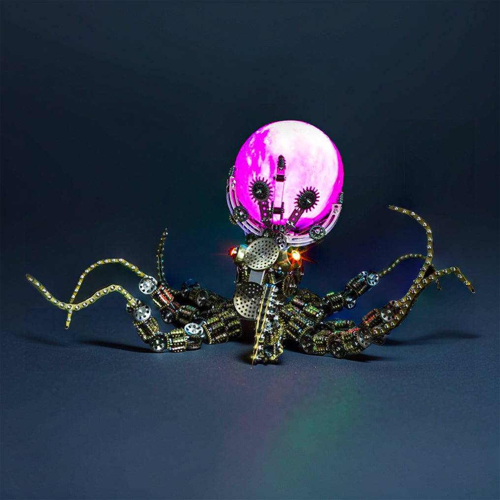 Intriguing 3D Metal Mechanical Octopus Puzzle Model with Lamp - Steampunk Design, 2400 PCS for Craft Lovers! - OPICRAFT