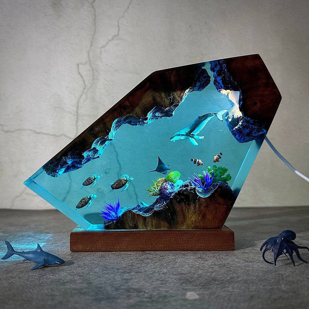 Giant Humpback Whale and Turtles Resin Night Light - OPICRAFT