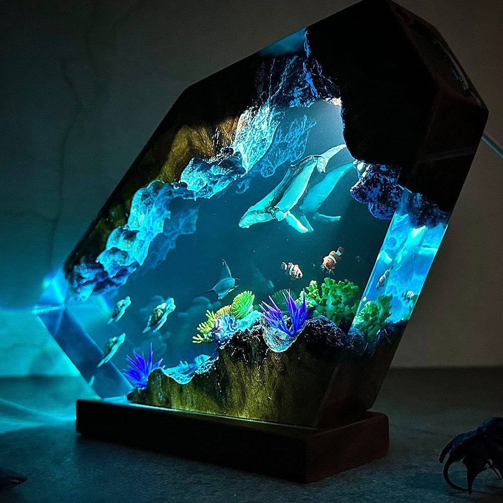 Giant Humpback Whale and Turtles Resin Night Light - OPICRAFT