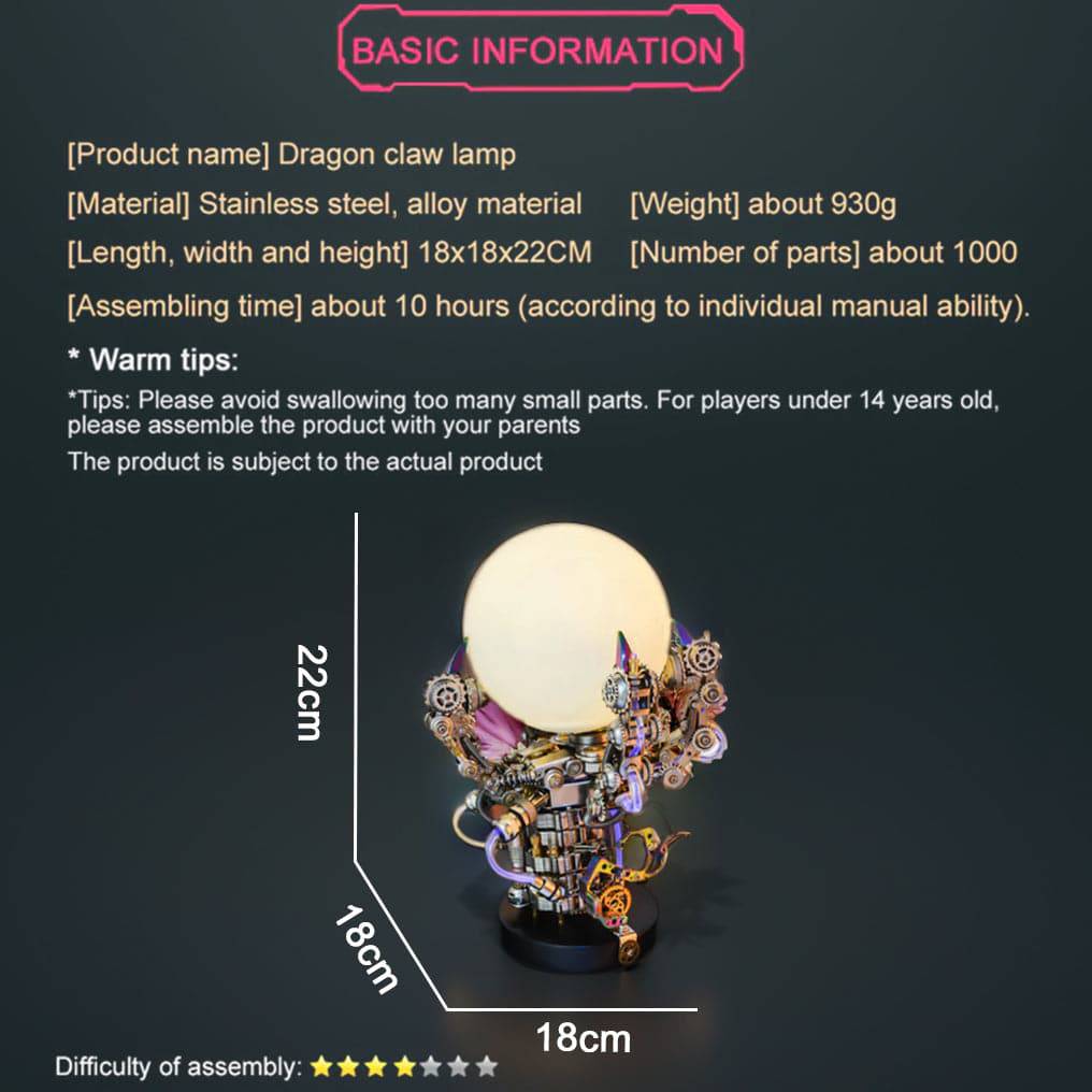 Ultimate DIY 3D Metal Mechanical Dragon Claw Light Model Kit - 1000+ Pieces of Fun! - OPICRAFT