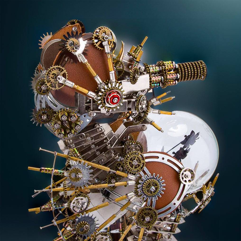 Intricate 3D Steampunk Metal Seahorse Puzzle Kit with Illuminating Lamp - 2100 Pieces of Whimsy! - OPICRAFT