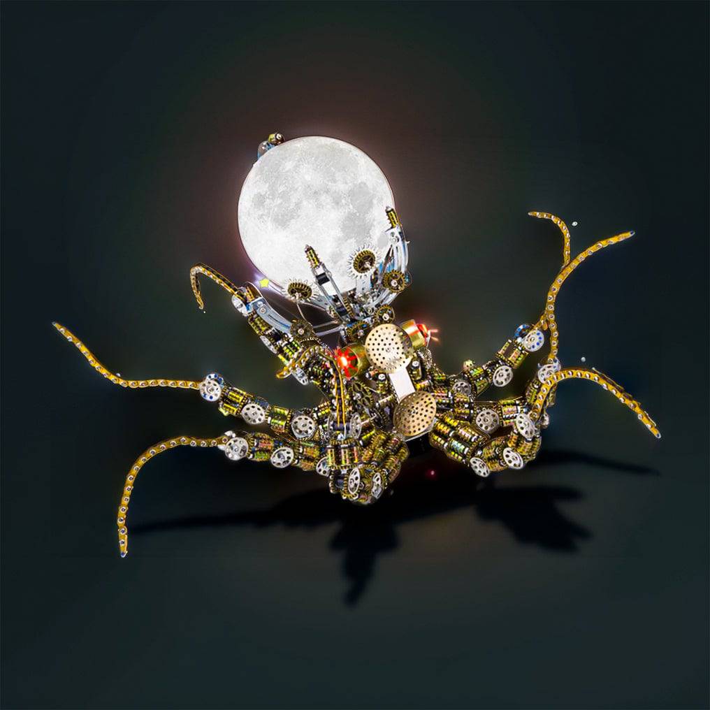 Intriguing 3D Metal Mechanical Octopus Puzzle Model with Lamp - Steampunk Design, 2400 PCS for Craft Lovers! - OPICRAFT