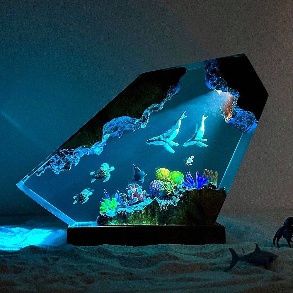 Couple Giant Humpback Whale and Turtle Resin Night Light - OPICRAFT