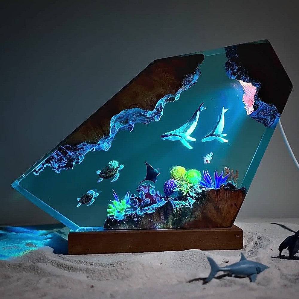 Couple Giant Humpback Whale and Turtle Resin Night Light - OPICRAFT
