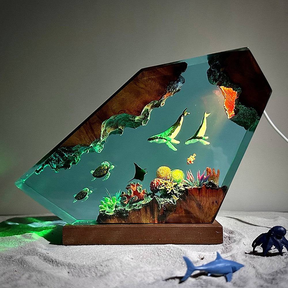 Couple Giant Humpback Whale and Turtle Resin Night Light - OPICRAFT