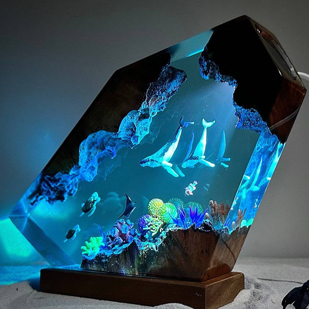 Couple Giant Humpback Whale and Turtle Resin Night Light - OPICRAFT